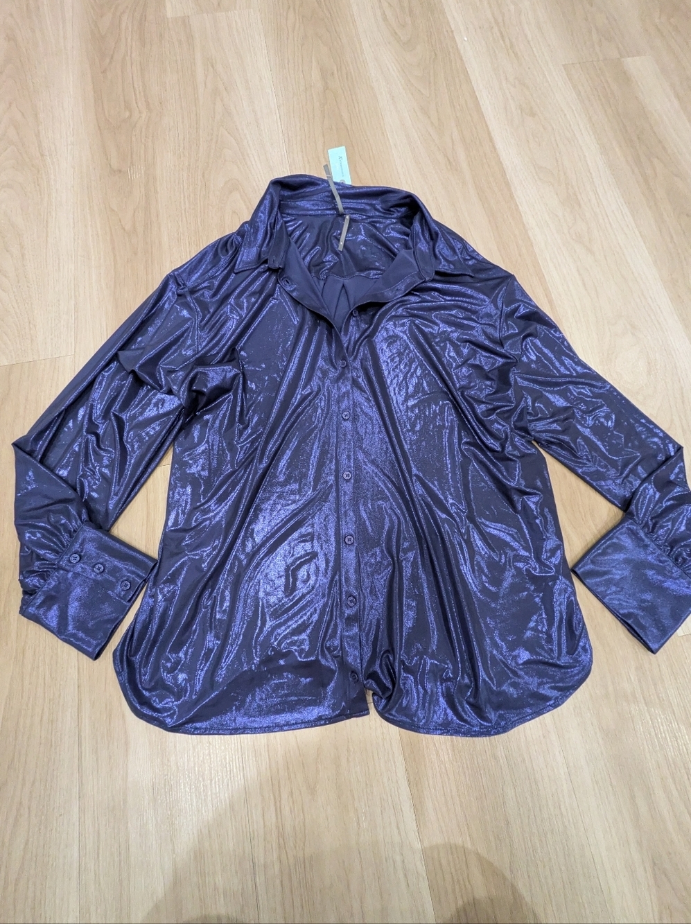 Anthropologie Blue Sparkle Stretchy Long Sleeve Button Up NWT Size 2X